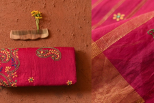 Ramaa . रमा | Hand Embroidered Chanderi Silk Saree - Rani Pink