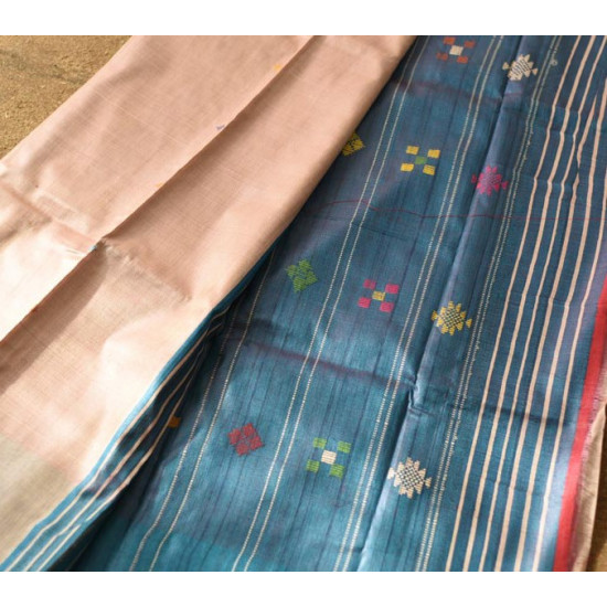 shop Pure Tussar Silk Saree With Contrast Blouse Piece