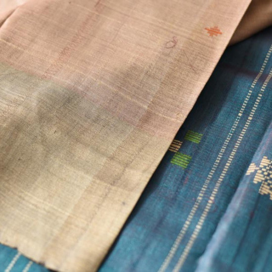 shop Pure Tussar Silk Saree With Contrast Blouse Piece