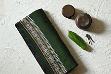 Sadaa . सदा ✡ Begampuri Cotton Saree With Woven Border - Neem Green