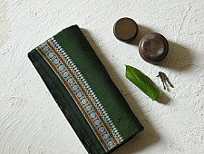 Sadaa . सदा ✡ Begampuri Cotton Saree With Woven Border - Neem Green