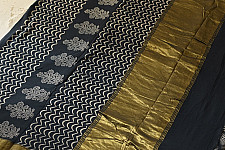 Eshana ~ Block Printed Cotton Saree With Golden Pallu