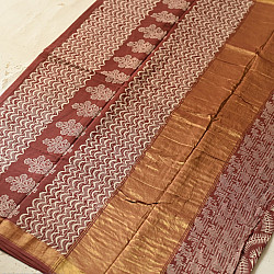 Eshana ~ Block Printed Cotton Brown Saree