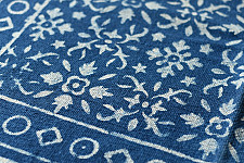 A finite infinity ❧ Indigo Natural Color Dhurrie ( 5 X 3 ) - Dabu Block Print