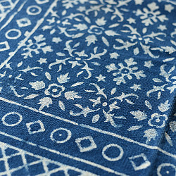 A finite infinity ❧ Indigo Natural Color Dhurrie ( 5 X 3 ) - Dabu Block Print