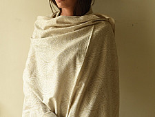 Pasham | Pashmina Kashmiri Shawl ~ Sozni Jamawar Embroidery - White on White