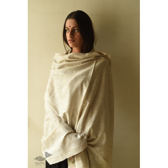 shop Pashmina Kashmiri Shawl ~ Sozni Jamawar Embroidery - White on White