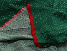 Mashru ✧ Silk+cotton Fabric ( Per meter ) ✧ Green Fabric With White Dots