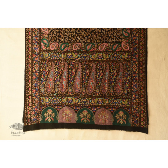 shop Black - Pashmina Shawl with Zari Jamawar Embroidery