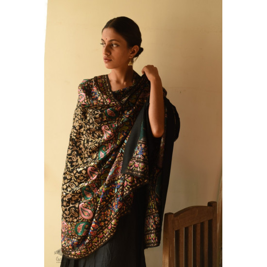 shop Black - Pashmina Shawl with Zari Jamawar Embroidery