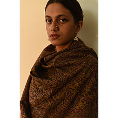Pasham | Antique Kani Embroidered Black Pashmina Shawl