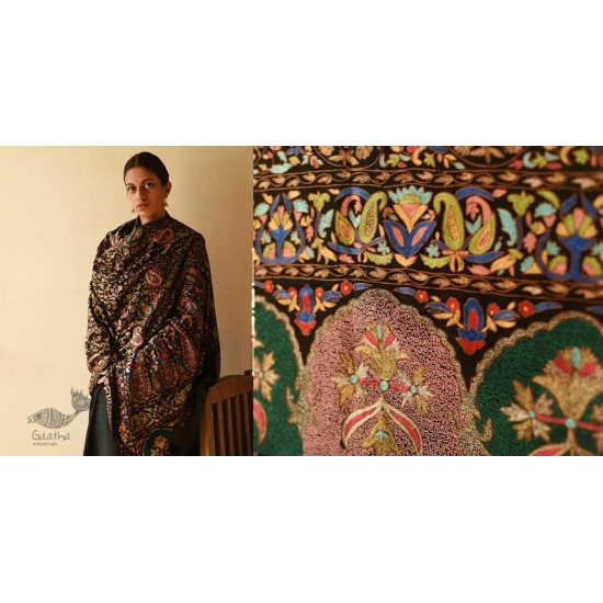 shop Black - Pashmina Shawl with Zari Jamawar Embroidery