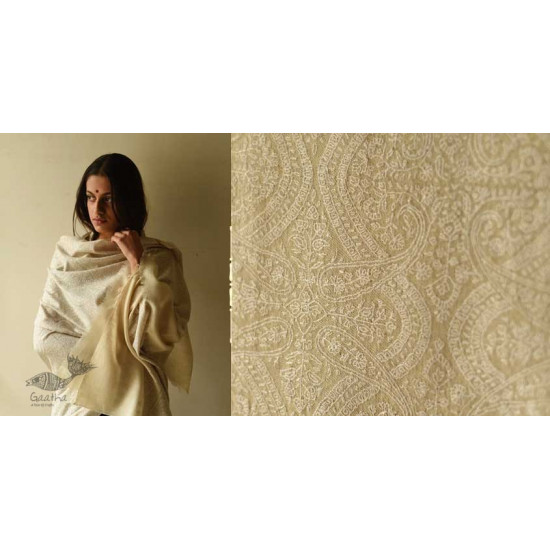 shop Pashmina Kashmiri Shawl ~ Sozni Jamawar Embroidery - White on White