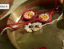 Crocheted Celebrations ❁ Handmade Crochet Flower 2 Rakhis +1 Lumba (Set of Three) - Three Options ❁ F