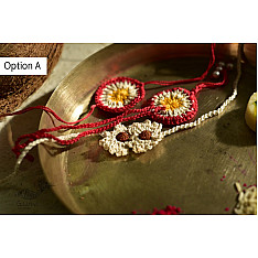 Crocheted Celebrations ❁ Handmade Crochet Flower 2 Rakhis +1 Lumba (Set of Three) - Three Options ❁ F