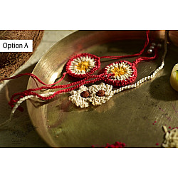 Crocheted Celebrations ❁ Handmade Crochet Flower 2 Rakhis +1 Lumba (Set of Three) - Three Options ❁ F