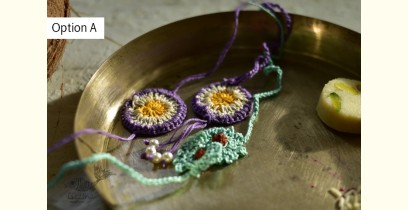 Crocheted Celebrations ❁ Handmade Crochet Flower 2 Rakhis +1 Lumba (Set of Three) - Three Options ❁ G
