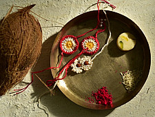 Crocheted Celebrations ❁ Handmade Crochet Flower 2 Rakhis +1 Lumba (Set of Three) - Three Options ❁ F