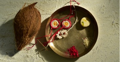 Crocheted Celebrations ❁ Handmade Crochet Flower 2 Rakhis +1 Lumba (Set of Three) - Three Options ❁ F