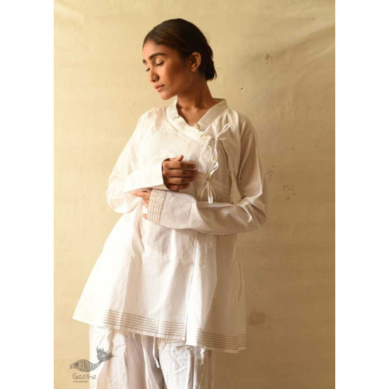 shop Handloom Cotton - Stitched Plain White Kediyu