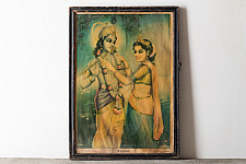 Memory Lines | Indian Antique Print | Krishna Radha (With Frame) 