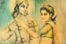 Memory Lines | Indian Antique Print | Krishna Radha (With Frame) 
