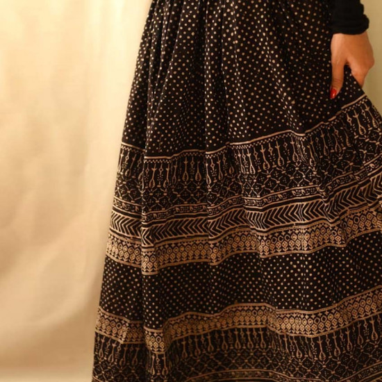 shop Jawariya Block Printed Long Skirt / Ghagra - B