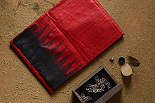 Kamakshi | Pure Tussar Ghicha Silk Red Saree With Ikat Pallu