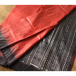 Kamakshi | Pure Tussar Ghicha Silk Red Saree With Ikat Pallu