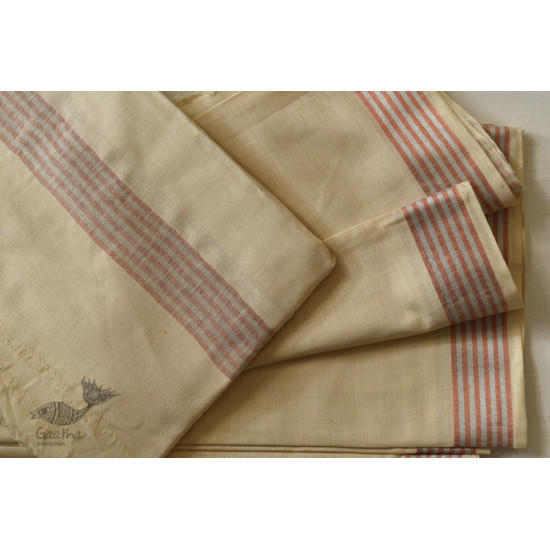 Handloom Matka Silk + Matka Silk Dhoti & Khes - Red & Silver Line Border