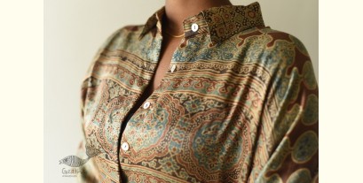 Itr . इत्र | Ajrakh Block Printed Modal Silk Shirt