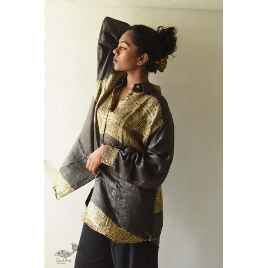 buy Ajrakh Modal Silk Brown Shirt