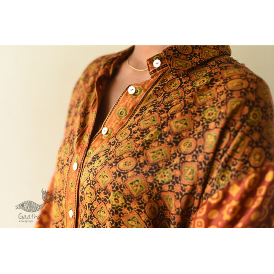 buy Hand Block Prints ~ Ajrakh Modal Silk Shirt