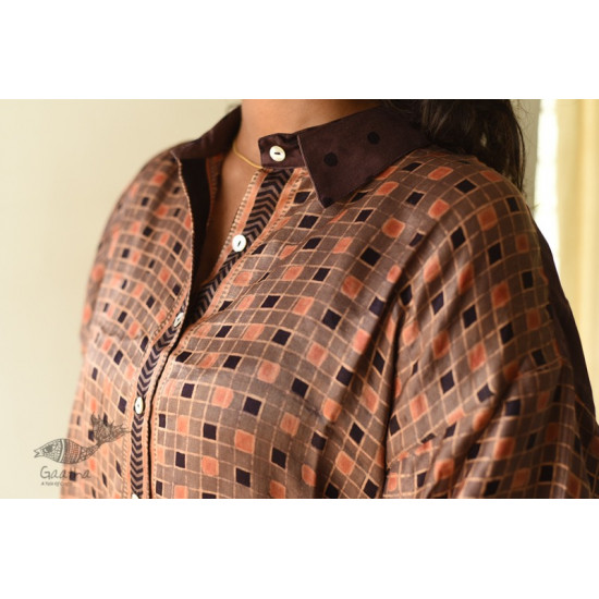 buy Ajrakh Modal Silk - Checks Loose Shirt