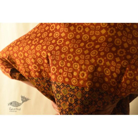 buy Ajrakh Modal Silk Half Sleeve Shirt ~ Mustard Yellow