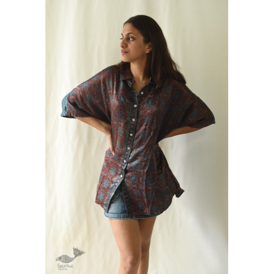 buy Ajrakh Block Printed Modal Silk Unisex Shirt