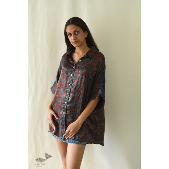 buy Ajrakh Block Printed Modal Silk Unisex Shirt