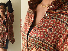 Itr . इत्र | Ajrakh Block Printed Modal Silk Shirt - Half Sleeve