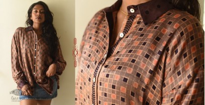 Itr . इत्र | Ajrakh Modal Silk - Checks Loose Shirt