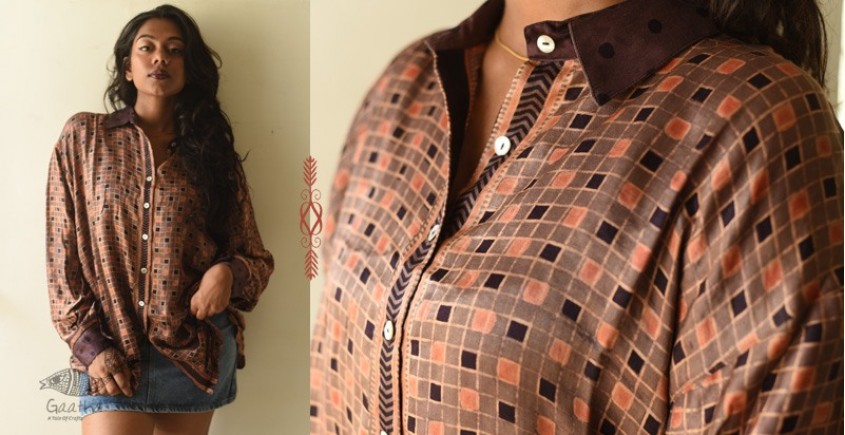 buy Ajrakh Modal Silk - Checks Loose Shirt