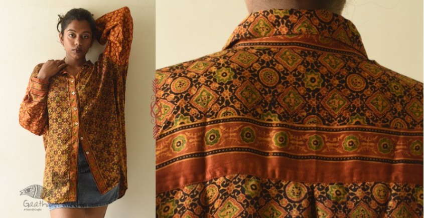 buy Hand Block Prints ~ Ajrakh Modal Silk Shirt