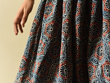 Flowers in a River | Natural Dyed Ajrakh Block Printed Blue Short Skirt