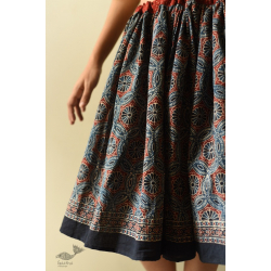 Flowers in a River | Natural Dyed Ajrakh Block Printed Blue Short Skirt