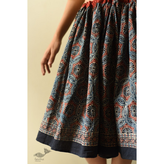 shop Natural Dyed Ajrakh Block Printed Blue Short Skirt