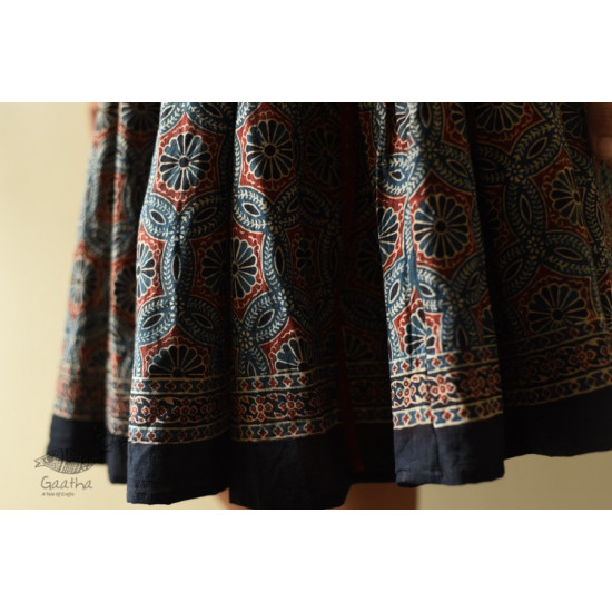 shop Natural Dyed Ajrakh Block Printed Blue Short Skirt