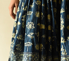 Flowers in a River | Natural Dyed Ajrakh Block Printed - Indigo Skirt