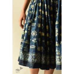 Flowers in a River | Natural Dyed Ajrakh Block Printed - Indigo Skirt