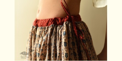 Flowers in a River | Ajrakh Prints with Natural Dye - Beige & Red Long Skirt