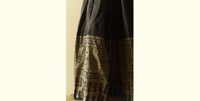 Flowers in a River | Ajrakh Prints with Natural Dye - Carbon Black Long Skirt