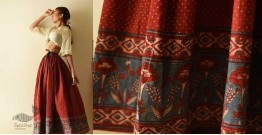 Flowers in a River | Ajrakh Prints Long Skirt / Ghagra With Natural Dyed - Maroon